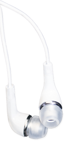 Grafika przedstawiająca małe, białe słuchawki douszne